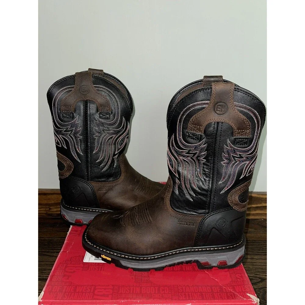 New Justin Commander X5 Boots Steel Toe WK2104 Tobacco Men's Shoe Size 9.5 D